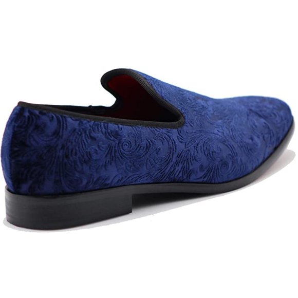 Men's Vintage Velvet Flower Designer Dress Loafers Slip On Classic Tuxedo 35 blu - Picture 5 of 7